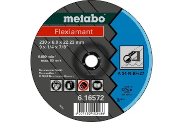 metabo® Flexiamant 616726000 Original Grinding® General Purpose Depressed Center Wheel, 4-1/2 in Dia x 1/4 in THK, 7/8 in Center Hole, A24N Grit, Aluminum Oxide Abrasive