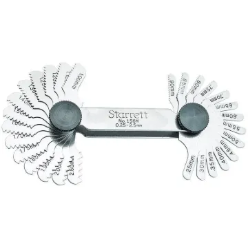 Starrett  156M Screw Pitch Gauge, 0.25 to 2.5 mm Measuring, 28 Leaves, Steel