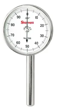 Starrett  196B1 196 Series Universal Back Plunger Dial Indicator, 0.2 in, 0 to 100 Dial Reading, 0.001 in, 1.45 in Dial