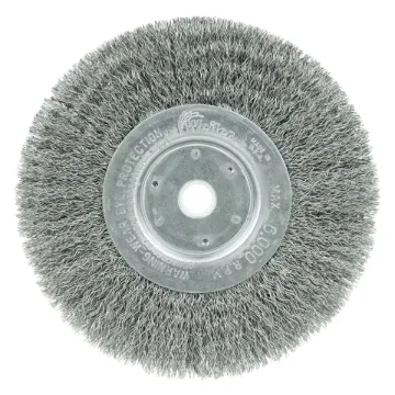 Weiler® 01065 Narrow Face Wheel Brush, 6 in Dia Brush, 3/4 in W Face, 0.0118 in Dia Filament/Wire Crimped Filament/Wire, 1/2 to 5/8 in Arbor Hole