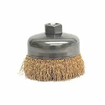 Weiler® 14616 Non-Sparking Cup Brush, 4 in Dia Brush, 5/8-11 Arbor Hole, 0.02 in Dia Filament/Wire, Crimped, Bronze Fill