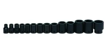 Williams  JHWWS-4-14 SUPERTORQUE  Impact Socket Set, 14 Pieces, Shallow Drive, For Use With Pneumatic and Electric Impact Wrench, Alloy Steel, Industrial Black