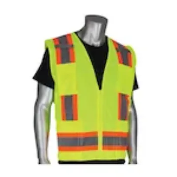 Protective Industrial Products 302-0500-YEL/S ANSI Class 2, Two-Tone, Six Pocket, Surveyors Vest, Solid Front, Mesh Back, Small