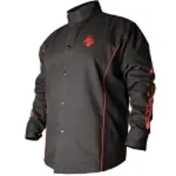 BSX  BX9C-4XL Stryker Welding Jacket, Men's, 4XL, Cotton, Black/Red Flames, Resists: Flame, Specifications Met: ASTM 1506