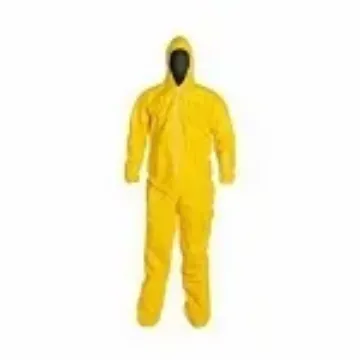 DuPont™ QC122SYLLG001200 Standard Coverall With Attached Hood and Socks, L, Yellow, 10 mil Tychem® 2000, 38-1/4 to 41-3/4 in Chest, 28-1/2 in L Inseam