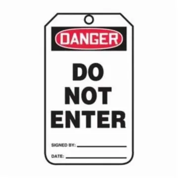 Accuform® MDT164CTP Safety Tag, 5-3/4 in H x 3-1/4 in W, Black on White/Red, 3/8 in Hole, Cardstock
