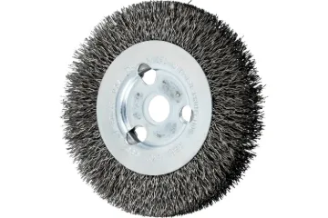 PFERD 79180018 Narrow Face Wheel Brush, 4 in Dia Brush, 1/2 in W Face, 0.014 in Dia Crimped Filament/Wire, 1/2 to 5/8 in Arbor Hole