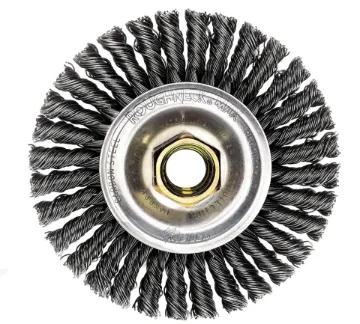 Roughneck Max 13131 Narrow Face Wheel Brush, 4 in Dia Brush, 3/16 in W Face, 0.02 in Dia Stringer Bead Knot Filament/Wire, 5/8-11 Arbor Hole