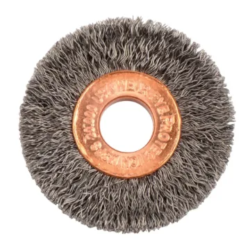 Weiler® 15312 Small Diameter Wheel Brush, 1-1/2 in Dia Brush, 1/4 in W Face, 0.008 in Dia Crimped Filament/Wire, 3/8 in Arbor Hole