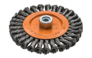 Walter Surface Technologies 13L604 Wide Face Wheel Brush, 6 in Dia Brush, 3/8 in W Face, 0.02 in Dia Full Cable Twist Knot Filament/Wire, 5/8-11 Arbor Hole